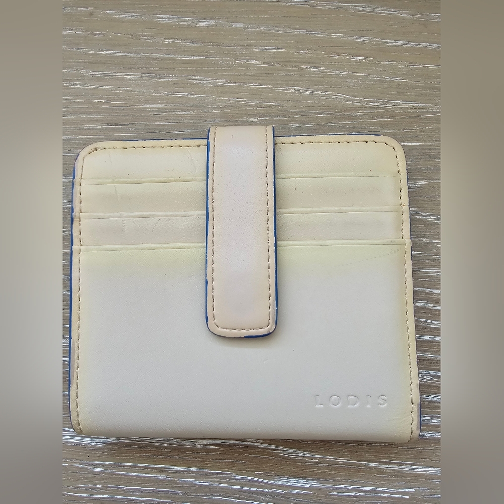 Lodis Leather Compact Bifold Wallet - Cream & Electric Blue - Small Card Case